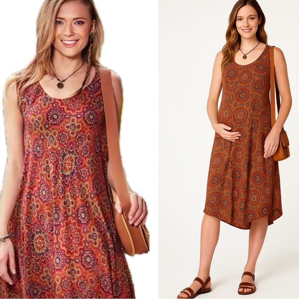 All Natural Bohemian Handkerchief Hem Dress – Maternity Friendly 🌸 One size S–XL